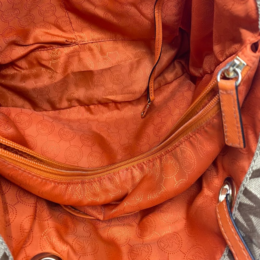Michael Kors L Tan Orange Jacquard Fabric Tote - Picture 10 of 12